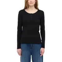 Mustang Langarmshirt "Damen Style Hope", Damen, Gr. XS, schwarz, Jersey, 100% Baumwolle, Rundhals, Shirts Langarmshirt