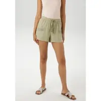 Aniston Shorts CASUAL, Damen, Gr. 44, N-Gr, grün (hellkhaki), Web, Obermaterial: 100% Baumwolle, Strukturmuster, unifarben, figurumspielend kurz, Hosen Shorts, mit Häkel-Applikationen verziert
