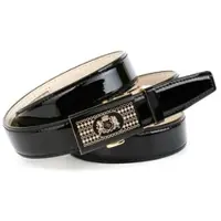 Anthoni Crown Ledergürtel , Damen, Gr. 75, schwarz, Leder, unifarben, Gürtel Ledergürtel, mit goldfarbener, gemusterter Glas-Schließe