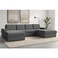 Sit&More Wohnlandschaft SIT & MORE "Moreno U-Form, B: 309 cm", grau (dunkelgrau), B:309cm H:82cm T:171cm, 95% Polyester, 5% Polyamid, Sofas, Wohnlandschaft, mit Armteilverstellung, optional Bettfunktion