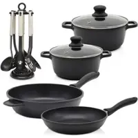 Kruger Pfannen-Set KRÜGER "Aluguss Topf- und Pfannenset LEIPZIG inkl. Küchenhelfern, 13 tlg.", schwarz, Ø:28cm, Pfannen, Pfannen-Set, inkl. 7-tlg. Küchenhelfer-Set