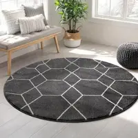Sanat Teppich "Trellis, auch als Läufer und Rund", grau (dunkelgrau), H:10mm Ø:150cm, Kunstfaser, Teppiche, Teppich, Kurzflor, skandi, boho, große Farbauswahl, alle Räume