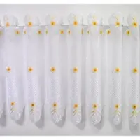 Stickereien Plauen Scheibengardine "BLÜMCHEN" Gr. 5, weiß (weiß, beige), B:210cm H:50cm, Voile, Polyester, Gardinen, Scheibengardine