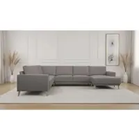 Otto Home Wohnlandschaft "Oland Skandi, weicher Chenille-Stoff", grau, B:342cm H:85cm T:260cm, 100% Polyester, Sofas, Wohnlandschaft, U-Form, 342 cm, Wellenunterfederung, Skandi-Design, Massivholzfüße