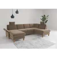 Home affaire Wohnlandschaft "Rochelle, U-Form", braun (hellbraun), B:314cm H:90cm T:195cm, 100% Polyester, Sofas, Wohnlandschaft, optional mit Armteilverstellung, mit Bettfunktion & Bettkasten