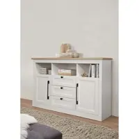 Otto Home Sideboard "Ismund", transparent (weiß, naturfarben), B:121cm H:95cm T:39cm, Holzwerkstoff, Sideboards, Sideboard, aus MDF, mit Holz-Zierleiste, schwarzen Metallgriffen, Höhe 95 cm