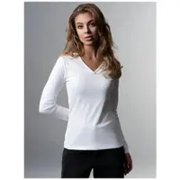 Trigema T-Shirt "Langarmshirt mit V-Ausschnitt", Damen, Gr. S, weiß, Feinstrick, 95% Baumwolle, 5% Elastan, V-Ausschnitt, Shirts T-Shirt