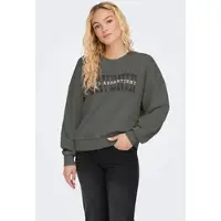 ONLY Sweatshirt "ONLPENELOPE L/S BEADS O-NECK SWT", Damen, Gr. XS (34), grün (kambaba print:avenir), Sweatware, Obermaterial: 60% Baumwolle, 40% Polyester, bedruckt, Rundhals, Sweatshirts Sweatshirt