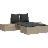 Syfax Doppel-Sonnenliege mit Kissen Hellgrau Poly Rattan