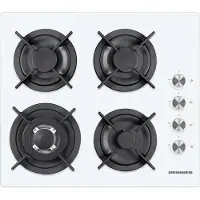 Heinner HBH‑V4IWF‑GWH Einbau‑Gas‑Kochfeld 59 cm, 4 Gasbrenner, Wok, Gusseisen, Zündung, Weiß