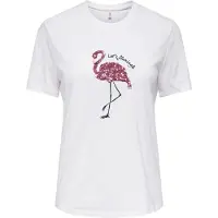ONLY Kurzarmshirt "ONLKITA REG S/S PRINT TOP NOOS", Damen, Gr. XL, weiß (hellweiß print:flamingle), Jersey, Obermaterial: 100% Baumwolle, bedruckt, regular fit normal, Rundhals, Shirts Kurzarmshirt