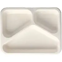 Papstar 500 Siegelschalen, Zuckerrohr 3-geteilt 850 ml 3 cm x 17,5 cm x 22,5 cm weiss