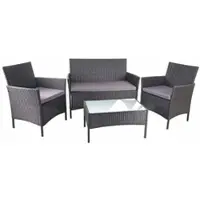 Mendler Poly-Rattan Garten-Garnitur HWC-D82, Sitzgruppe Lounge-Set - schwarz mit Kissen anthrazit