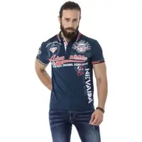 Cipo & Baxx Poloshirt , Herren, Gr. XXL, blau (navy blau), Single Jersey, Obermaterial: 95% Baumwolle, 5% Elasthan, bedruckt, slim fit hüftlang, Rundhals, Shirts Poloshirt, Topseller