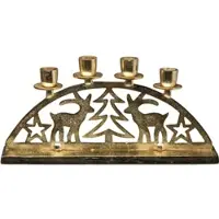 Creativ Deco Kerzenhalter "Adventsleuchter Weihnachtslandschaft", gold (goldfarben), B:35cm H:17cm, Aluminium, Kerzenhalter, Kerzenhalter, Stabkerzenhalter, Weihnachtsdeko, Breite ca. 35 cm, 4-flammig