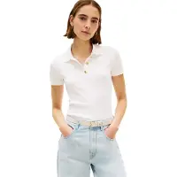 Tommy Hilfiger Poloshirt "GOLD BUTTON SLIM SS POLO", Damen, Gr. S (36/38), weiß (ecru), Single Jersey, Obermaterial: 100% Baumwolle, unifarben, slim fit, Shirts Poloshirt