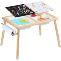 Vevor Sensorischer Tisch Aktivitätstisch für Kinder mit 3 faltbaren Aufbewahrungsbehältern & Papierrollenhalter, Sand- und Wassertisch sensorischer Zeichentisch aus Holz, Geschenke für Kinder
