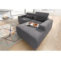 Domo Ecksofa "BRANDON inkl. Kopfteilverstellung, 214x100x80 cm, L-Form", grau, B:214cm H:80cm T:175cm, 90% Polyester 10% Nylon, Sofas, Ecksofa, Luxus-Microfaser, grau