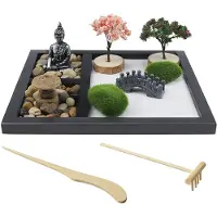 OEM Miniatur Zen-Garten-Set mit Meditationssteinen Japanischer Miniatur-Stone-Garten für Geschenke Miniatur-Meditationsstein-Set Houten Fuß für Entspannung Miniatur-Buddha-Statue