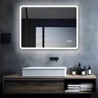 OEM MIQU Badezimmerspiegel 60x50 cm mit LED Beleuchtung, Touch, Anti-Beschlag, vertikal/horizontal