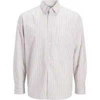 Jack & Jones Langarmhemd "JJCOLE POPLIN STRIPE SHIRT LS", Herren, Gr. M, N-Gr, beige (cloud dancer), Web, Obermaterial: 100% Baumwolle, unifarben, relaxed fit, Hemden Langarmhemd