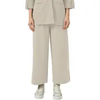 QS 1100000002199 , Damen, Gr. 44, N-Gr, beige, Web, Obermaterial: 95% Polyester, 5% Elasthan, unifarben, regular fit 7/8-Länge, Hosen 1100000002199, Sommerhose mit Knopf-Design am Gummibund