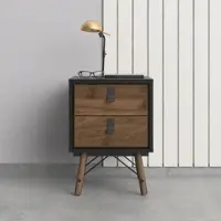 Home affaire Nachttisch "RY", schwarz (schwarz matt, walnuss, schwarz matt), B:43,3cm H:59,6cm T:40,1cm, Tische, Nachttisch, mit 2 Schubladen, Vollholzbeine, Höhe 60 cm