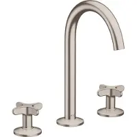 Axor One 3-Loch Waschtischarmatur 170 mit Kreuzgriffen und Push-Open Ablaufgarnitur, 48040800, Farbe: Stainless Steel Optic