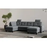 Otto Home Wohnlandschaft "Varese", grau, B:304cm H:91cm T:170cm, 100% Polyester, Sofas, Wohnlandschaft, wahlweise mit Schlaffunktion und Bettkasten