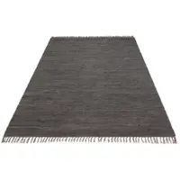 Otto Home Teppich "Paul, Handwebteppich" Gr. 2, grau (anthrazit), B:70cm H:5mm L:140cm, Baumwolle, Teppiche, Teppich, reine Baumwolle, Uni, handgewebt, Wendeteppich, mit Fransen, Läufer