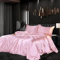 OEM Luxus-2er-Bettwäscheset, Satin, 220 x 240 cm, 3-teilig, rosa, seidig, glänzend, Seide, glatt, Bettwäscheset, leicht, zart, Bett mit Reißverschluss