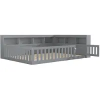 OKWISH Kinderbett 140×190 Tagesbett mit Staufach im Bettseite,Daybett mit Lattenrost und Brüstung,Bettgestell mit Steckdose,Ohne Matratze,Grau