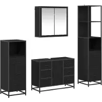 vidaXL Badezimmermöbel-Set 4 Stk. Schwarz Eichen-Optik Holzwerkstoff