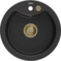 Mexen Diego 1-Becken-Granit-Spüle 488 x 480 mm, Schwarz/Silbermetallic, Siphon Gold - 6512481000-73-G