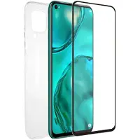 Muvit Pack Huawei P40 Lite Case Glass Soft And Tempered Glass Silicone Handyhülle