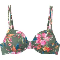 LASCANA Bügel-Bikini-Top "Malia", Damen, Gr. 42, Cup C, blau (oliv bedruckt), Microfaser, bedruckt, Bikini-Oberteile Bügel-Bikini-Top, mit tropischem Print