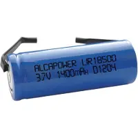 Alcapower Wiederaufladbarer Li-Ion-Akku 18500, 3,7 V, 1300 mAh mit Lötstiften - Abmessungen 51 x 18 mm (Durchmesser)