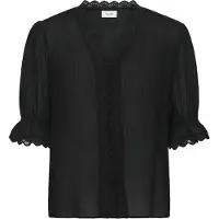 St. Tropez Kurzarmbluse SAINT TROPEZ "KristelSZ Shirt", Damen, Gr. XXL, schwarz, Web, Obermaterial: 80% Viskose, 20% Polyacryl, unifarben, normal, V-Ausschnitt, Blusen Kurzarmbluse