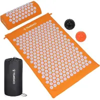 Unyqoos Akupressur-Set – Shiatsu-Matte aus reiner Baumwolle mit 27 Druckpunkten, Kopfkissen, 2 Massagebällen & Tragetasche, lindert Rücken-, Nacken- und Kopfschmerzen