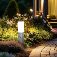 Longlife LED Pollerleuchte 45cm mit 2x Steckdosen E27 Fassung IP44 - Farbe: Edelstahl - Leuch...