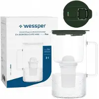 Wessper Glas Wasserfilterkanne Grün 2L mit LED Filteranzeige + 1 Filterkartusche