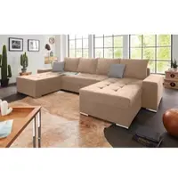 Collection Ab Wohnlandschaft "Josy XL U-Form, Breite: 313 cm", hellbraun, B:313cm H:84cm T:161cm, 100% Polyester, Sofas, Wohnlandschaft, Bettfunktion, Bettkasten & 2 Zierkissen, Federkern