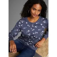 Kangaroos Sweatshirt , Damen, Gr. 52/54, blau (blau, weiß), Interlock, Obermaterial: 100% Baumwolle, Basic hüftbedeckend, Rundhals, Rippbündchen, Sweatshirts Sweatshirt, mit Pusteblumen Allover-Print