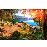 Papermoon Fototapete "Bergsee Malerei", bunt, B:3m L:2,23m, Vlies, Tapeten, Fototapete
