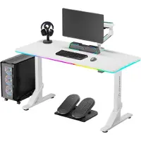 Ultradesk Gaming-Tisch IRON, höhenverstellbar, RGB, Weiß, 132,5 x 60,5 cm