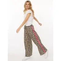 Zwillingsherz Sweathose "Leo", Damen, Gr. L/XL, N-Gr, braun (beige), Sweatware, Obermaterial: 50% Baumwolle, 50% Polyester, Hosen Sweathose, Leo Muster, pinker Streifen an der Seite, Eingriffstaschen