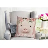 Queence Dekokissen "Barney", rosa (rosa, bedruckt), B:40cm L:40cm, Polyester, Dekokissen_Sitzkissen_Kissenhüllen, Dekokissen, süßes Schweinchen