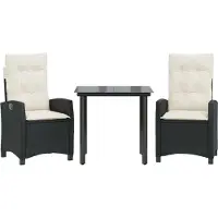 Syfax 3-tlg. Garten-Essgruppe mit Kissen Schwarz Poly Rattan