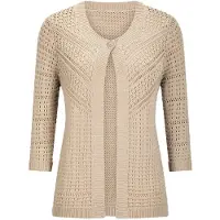 Goldner Kurzgröße: Elegante Strickjacke mit Rippenblende in beige | Gr.: 20