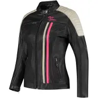 Rusty Stitches Alice Damen Motorrad Lederjacke, schwarz/grau/pink, 44